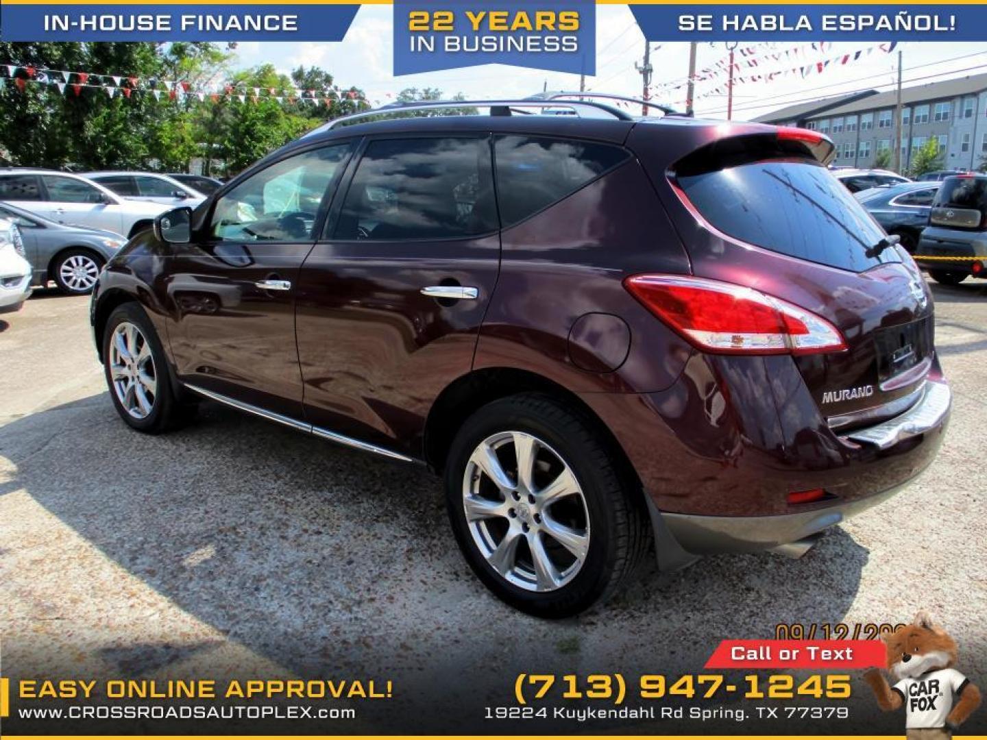 2013 MAROON /TAN NISSAN MURANO SV (JN8AZ1MU4DW) with an 3.5L V6 DOHC 24V engine, CVT transmission, located at 19224 Kuykendahl Rd, Spring, TX, 77379, (713) 947-1245, 30.049259, -95.491402 - Photo#2