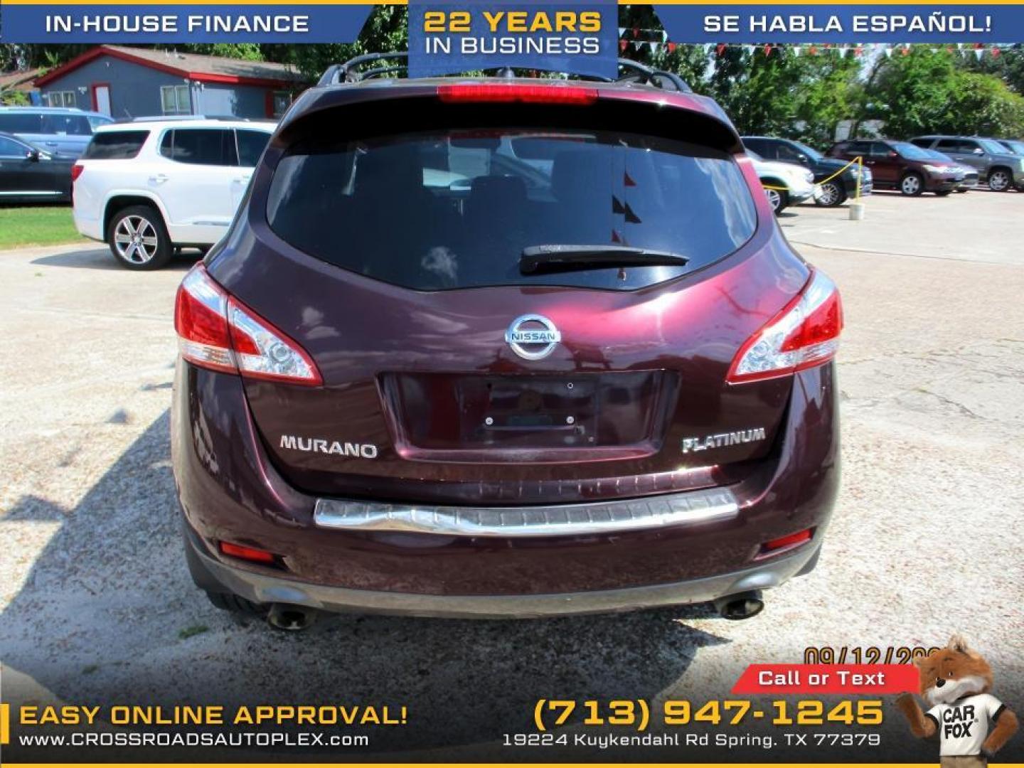 2013 MAROON /TAN NISSAN MURANO SV (JN8AZ1MU4DW) with an 3.5L V6 DOHC 24V engine, CVT transmission, located at 19224 Kuykendahl Rd, Spring, TX, 77379, (713) 947-1245, 30.049259, -95.491402 - Photo#3
