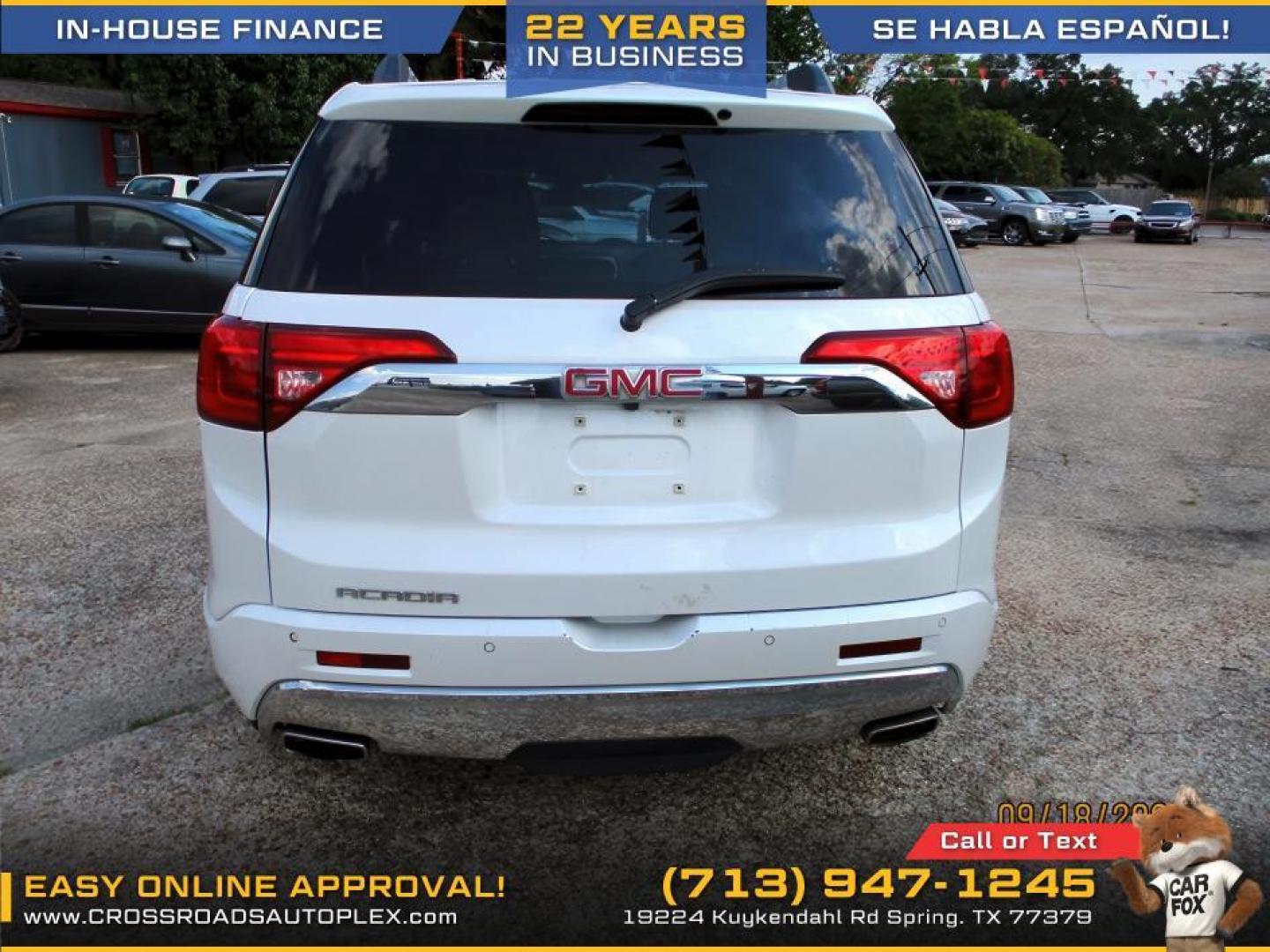 2017 WHITE /GRAY GMC ACADIA Denali (1GKKNPLS0HZ) with an 3.6L V6 DOHC 24V engine, 6-SPEED AUTOMATIC transmission, located at 19224 Kuykendahl Rd, Spring, TX, 77379, (713) 947-1245, 30.049259, -95.491402 - Photo#2