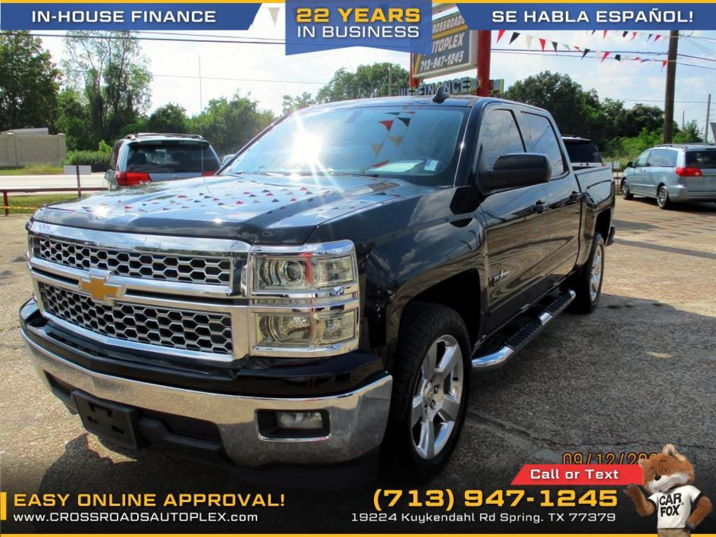 2015 BLACK /BLACK CHEVROLET SILVERADO 1500 LT Crew Cab 2WD (3GCPCREHXFG) with an 4.3L V6 OHV 12V engine, 6-SPEED AUTOMATIC transmission, located at 19224 Kuykendahl Rd, Spring, TX, 77379, (713) 947-1245, 30.049259, -95.491402 - Photo#0