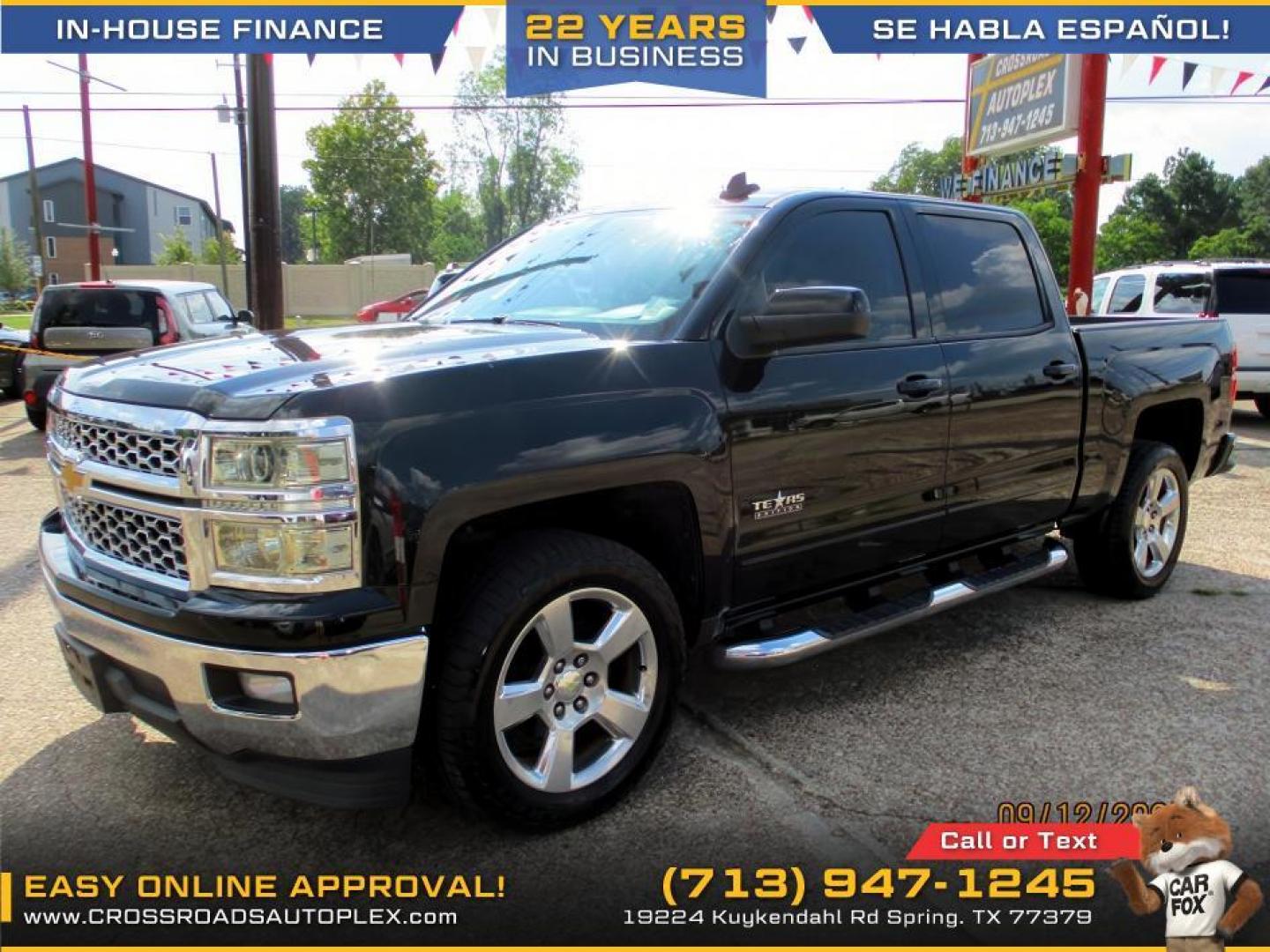 2015 BLACK /BLACK CHEVROLET SILVERADO 1500 LT Crew Cab 2WD (3GCPCREHXFG) with an 4.3L V6 OHV 12V engine, 6-SPEED AUTOMATIC transmission, located at 19224 Kuykendahl Rd, Spring, TX, 77379, (713) 947-1245, 30.049259, -95.491402 - Photo#1