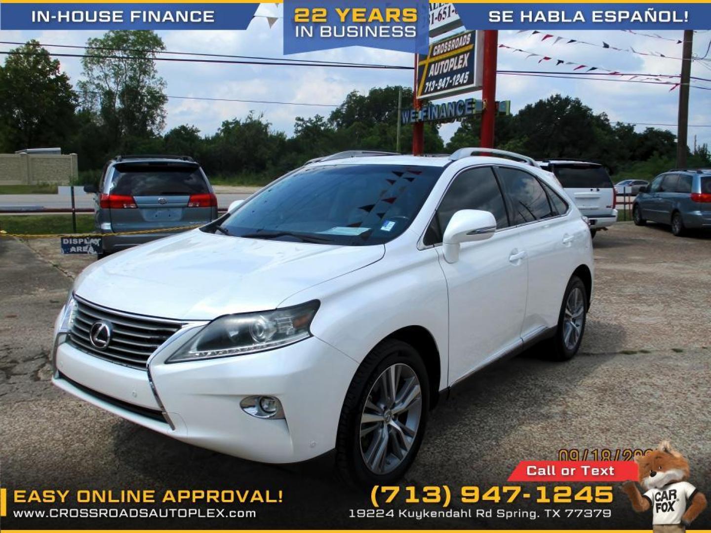 2015 WHITE /GRAY LEXUS RX 350 FWD (2T2ZK1BAXFC) with an 3.5L V6 DOHC 24V engine, 6-SPEED AUTOMATIC transmission, located at 19224 Kuykendahl Rd, Spring, TX, 77379, (713) 947-1245, 30.049259, -95.491402 - Photo#0